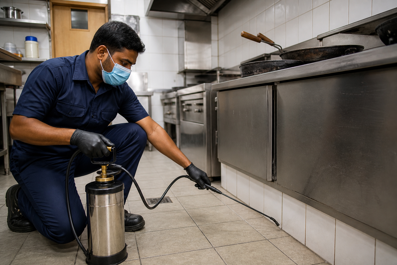 Pest-control technician at a Hyderabad commercial kitchen